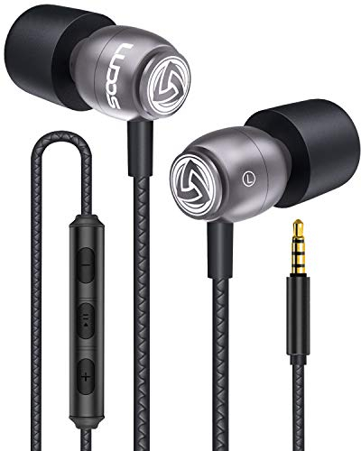 Ludos CLAMOR Wired Earbuds in-Ear Headphones, 5 Year Warranty, Earphones with Microphone and Call Control, Noise Isolating Memory Foam Eartips, Tangle-Free Cord for iPhone, iPad, Computer, Laptop