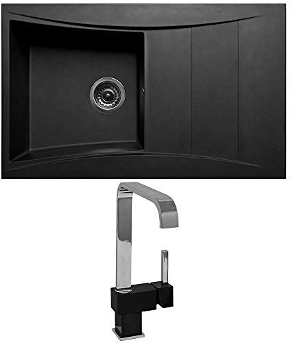 Astini Xeron 1.0 Bowl Black SMC Synthetic Reversible Kitchen Sink, Waste & Tap