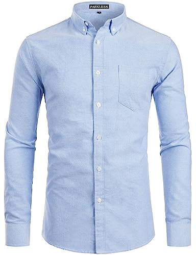 PARKLEES Chemise pour homme Slim Fit manches longues Oxford Button Down Chemise d'affaires décontractée, bleu, XXL