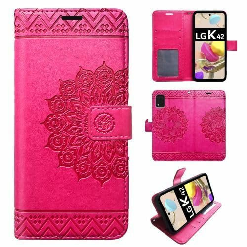betterfon Hülle Kompatibel mit LG K42 | Klapphülle Schutzhülle mit Kartenfächer Kompatibel für K42 | Magnetverschluss Flip Case | Pink