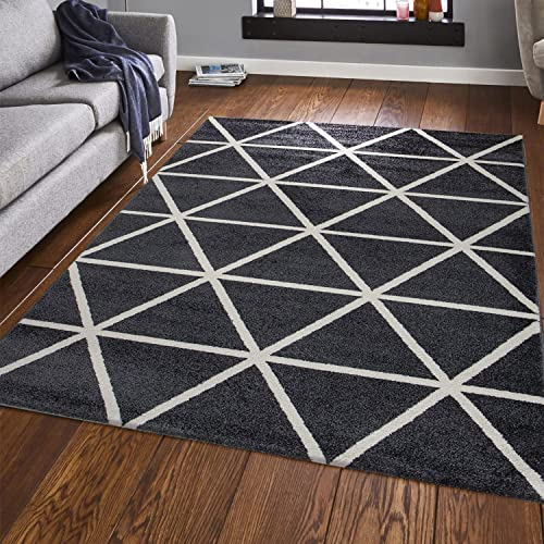 VIMODA Teppich Kurzflor Pastellfarben Weiss Rauten Design Robust in versch. Farben, für Wohnzimmer, Schlafzimmer, küche, Farbe:Anthrazit, Maße:200x280 cm