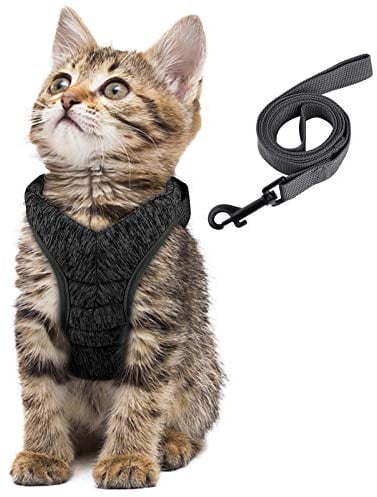 Simpeak Katzengeschirr, Katzengeschirr mit Leine Ausbruchsicher, Geschirr für Katzen Welpengeschirr Weich, Klein, Schwarz