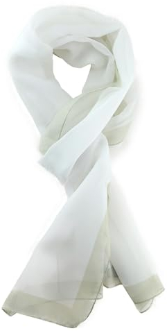 TigerTie Damen Chiffon Halstuch in weiß oliv mit Bordüre - Größe 160 cm x 36 cm