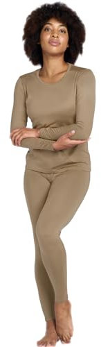 LAPASA Conjunto Ropa Termica Mujer Set Interior Camiseta Manga Larga Malla Termico Deportiva Invierno Frio Extremo Deporte Esqui Montaña Thermoflux 200 L41 XXL Marrón Claro