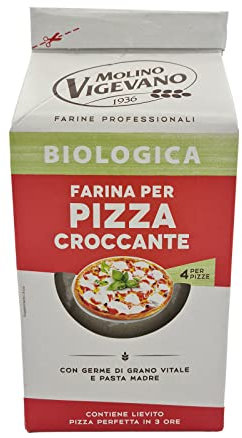 Molino Vigevano | Farina per Pizza Croccante Tipo 1 Biologica con Lievito, Dose per 4 Pizze | Confezione da 500 gr