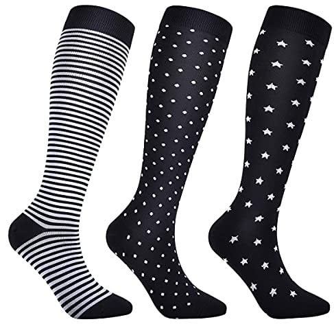 Miavogo 3 Paar Kompressionsstrümpfe für Damen, Kompressionssocken mit 20-30 mmHg Bunt Thrombosestrümpfe compression socks für Sport Laufen Reisen Flug（S/M）
