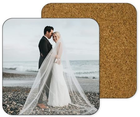 Lot de 6 dessous de verre personnalisés avec photo - Carrés brillants - Cadeau personnalisé pour la maison, la cuisine, la fête des mères, une pendaison de crémaillère