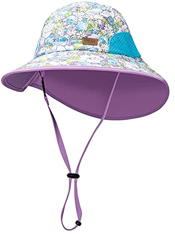 AIWUHE Sonnenhut Baby Kinder UV 50+ Sommerhut Mädchen Schirmmütze Jungen mit Nackenschutz Lila L 6-12 Jahre