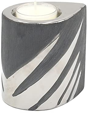 ***Edler moderner Deko Designer Keramik Teelichthalter in Silber-grau, Maße L/B/H ca. 7 x 9 x 9 cm.