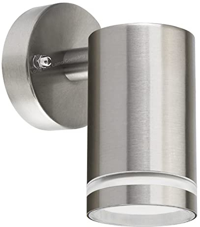 Long Life Lamp Company Downward Single Outdoor Wall Light IP65 Stainless Steel Clear Diffuser ZLC351 with LED Warm White GU10 5w