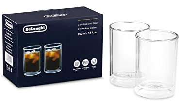 De'Longhi Cold Brew DLSC324 Coffee Gläser, Doppelwandige Thermogläser, 2er-Set, Spülmaschinengeeignet, Fassungsvermögen 220 ml, Ideal für kalte und warme Kaffeegetränke