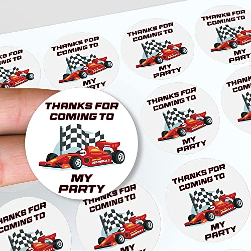 AK Giftshop Race Car Racing Thank You Birthday Party Stickers for Party Bags & Sweet Cones (48 Stickers)