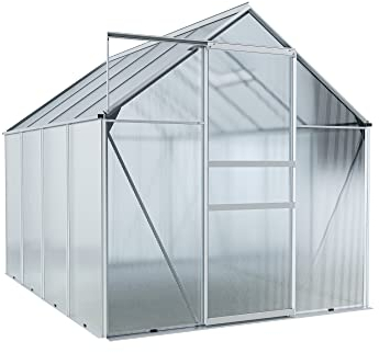 Outgarden Gewächshaus Anthea | Hohlkammerplatte 4 mm | 5 m² | Aluminium Eloxiert | B x T x H: 195 x 257 x 124 cm | Mit 1 Dachfenster