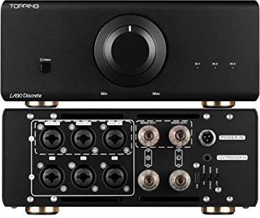 Topping LA90 Discrete NFCA Power Amplifier 120Wx2 High Power AMP, 3 x XLR/TRS Inputs, Selectable Stereo/Mono Mode, VOL/BYPASS Mode, Used with D90SE A90 Discrete Pre90 Black