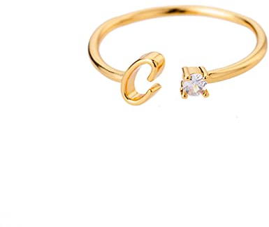 Buchstaben Ringe Frauen Gold Ring mit Buchstaben Verstellbar Ring Damen Offener Rings Initial Buchstabe A-Z Ring mit Namen Modeschmuck Damenring Minimalistisch Stapelbare Ringe Geschenk für Frauen (C)