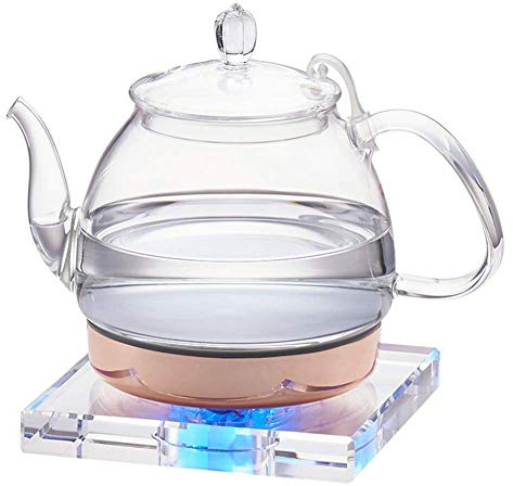 Bouilloire électrique en verre WYZQ, Bouilloire à base de cristal écologique de 1 litre, Bouilloire sans fil sans BPA avec fond en acier inoxydable, Chauffage automatique, Bouilloire électrique en