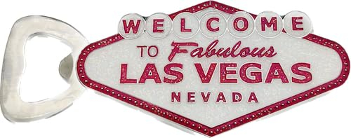 Welcome to Fabulous Las Vegas Sign Refrigerator Magnet Bottle Opener (Pink Glittler)
