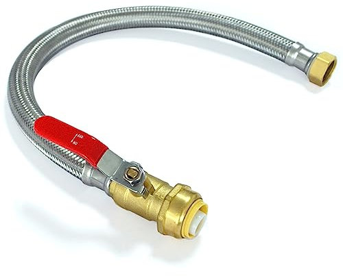 TT FLEX Stainless Steel Braided Flexible Water Heater Connector, Push To Connect Brass Plumbing Fitting,3/4 Ball Valve x 3/4 FIP, 24 Length