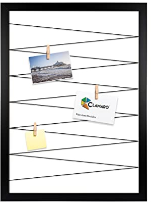 CLAMARO 'Collage Flex' Fotohalter 55x75 cm | Schwarz Matt | Bilderrahmen Fotorahmen Collage mit Gummibändern und Foto Holzklammern | Ideal als Galerie für Fotos oder Postkarten