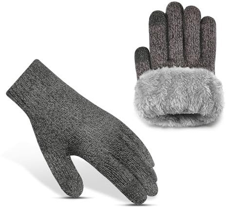 Xnova Thermo Handschuhe Fleece Damen Herren Winter, Touchscreen Strickhandschuhe Dicke Stretch Anti Rutsch Fingerhandschuhe, Unisex Wärme Fleece Futter Gloves Dicke Elegant (Dunkelgrau, L/XL)