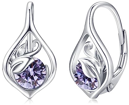 Juni Geburtsstein Ohrringe 925 Sterling Silber Ranke Leverback Ohrringe für Frauen Geburtsstein Creolen Schmuck für Frauen (Alexandrit)
