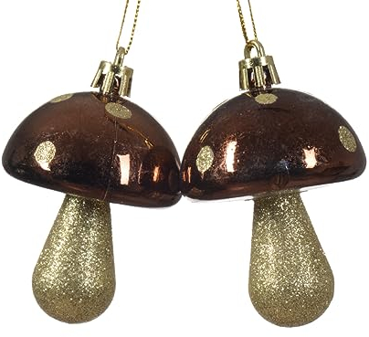 Christbaumschmuck Kunststoff Fliegenpilze 7.5cm x 2 Stück Märchen Wald Weihnachtskugeln Kupferrot