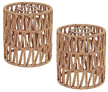 2er Pack Rattan Lampshade Small Boho Shades Replacement - Pendant Sconce Shade Ceiling Fan Light Covers Cylinder Woven Lampshade for Floor Lamps Pendant Light Wall Sconces Chandelier Light Fixture