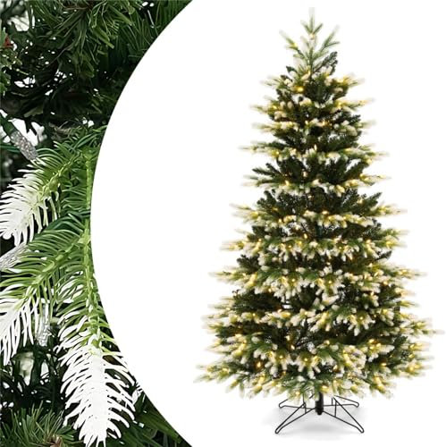 SPOTRAVEL 6 FT Artificial Christmas Tree, Hinged Xmas Tree with 350 LED Lights, 1801 Branch Tips, 2 Lighting Colors, 3 Modes, Timer, 4-Level Brightness and Remote Control, Pre-lit Xmas Decoration Tree
