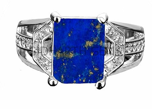 AKSHITA GEMS 7.25 Ratti / 6.00 Karat Lapislazuli Ring Natürlicher Lapiz-Ring Original Labor Zertifiziert Blauer Lapislazuli Stein Verstellbar Versilbert Ring für Damen und Herren, Metall, Lapislazuli