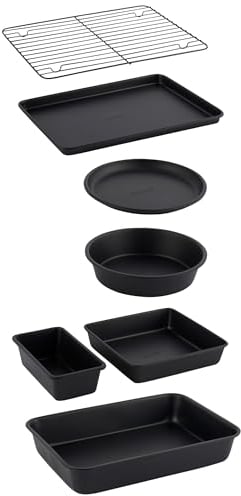 Salter BW12572EU7 Set de hornear de 7 piezas - bandeja para hornear, molde para pastel, molde para tarta, para pan de molde, molde para brownie, molde para asar, rejilla para enfriar, antiadherente