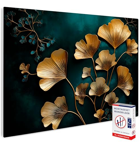 HEALANCY Bilder Natur Abstrakt - KOMPLETT AUFHÄNGFERTIG - Wandbilder Wohnzimmer - Deko Modern - Schlafzimmer - Kunstdruck Wanddeko Küche - Blätter Laub