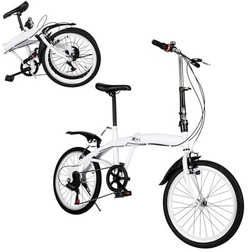 DCSYOG 20 Zoll Faltrad, 6 Gang Klappfahrrad mit Schutzbleche für Damen und Herren Folding Fahrrad Erwachsene City Bike geeignet ab 140 cm - 190 cm Weiß