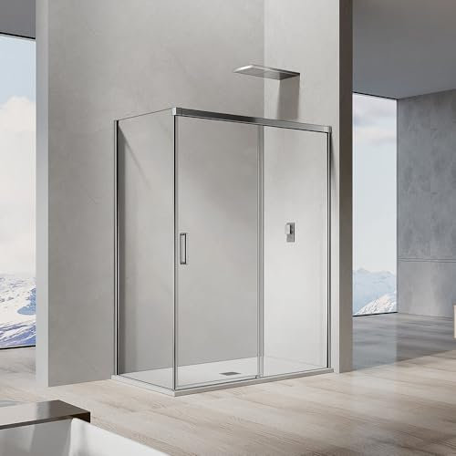 GRAND VERRE Cabine de douche 160x90 avec porte coulissante soft close et retour fixe en aluminium chromé