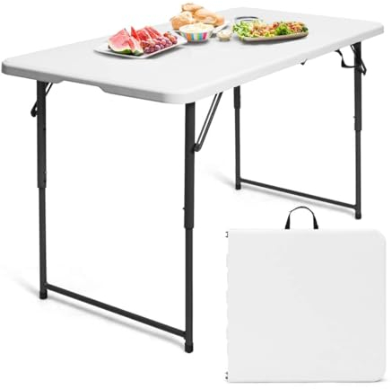 RELAX4LIFE 2 in 1 Tavolo Pieghevole da Campeggio, Richiudibile con Maniglia, 120x60cm, Altezza Regolabile 48,5/62/74,5cm, Portatile Tavolino per Picnic, Giardino, Barbecue, Portata 150kg, HDPE/Metallo