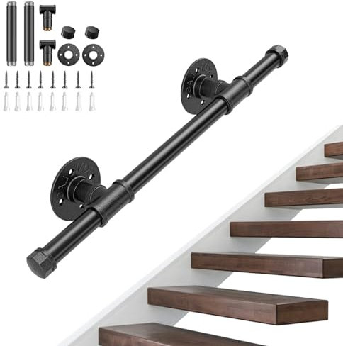 SenDeluz Pasamanos Escalera Interior Exterior 50cm - Barandilla Antideslizante a Prueba de Herrumbre Con Tubo de Acero Galvanizado Industrial