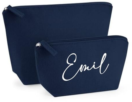 Kosmetiktasche personalisiert - Schminktasche Filz - Kosmetikbeutel mit Namen - Tasche mit Name und Herz - Filztasche - Geschenkidee (Dunkelblau, M)