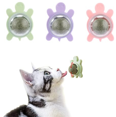 Wekuw 3Pcs Pallina Erba Gatta per Gatti Ruotabile a 360° Erba Gatta Pallina Girevole Adesiva per Pronta Gioco Catnip Ball, per Gatti Da Leccare, Giocattolo Rotante per la Pulizia Dei Denti Del Gatto