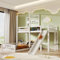 kubeier Kinderbett Hausbett 90x200 cm mit Tafel und Rutsche, Hochbett Kinder und Lattenrost, mit Leiter und Rausfallschutz, Etagenbett für 2 Kinder, Massivholz Kinderbett, Jugendbett
