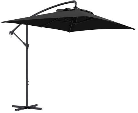 Outsunny 3x2m Cantilever Parasol with Cross Base, Banana Parasol with Crank Handle and 6 Ribs, Rectangular Hanging Patio Umbrella for Outdoor Pool, Garden, Balcony, Black