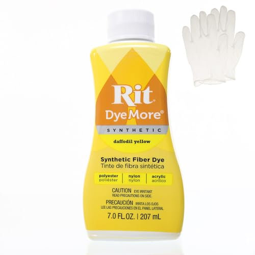 Rit DyeMore 7 Oz. Synthetic Liquid Fiber Dye Single Pack with Plastic Gloves for Clothing, Décor, and Crafts – Daffodil Yellow