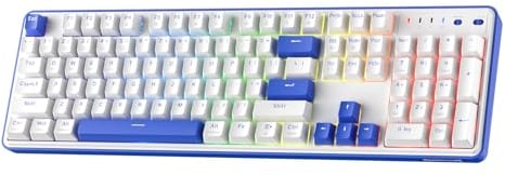 Redragon K685 PRO 104-Tasten Wireless Gasket RGB Gaming-Tastatur, 3-Modi 100% Layout Tastatur mit Hot-Swap-Sockel, schallabsorbierenden Pads und linearen roten Schaltern, Klein-Blau & Oia-Weiß