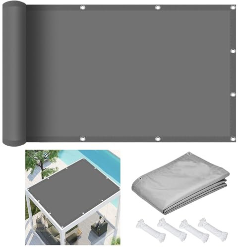 Vela Ombreggiante Tenda 1.4 x 4 m Impermeabile, Rettangolare Panno Ombreggiante con Occhielli e Fune per Arredo Esterno Giardino, Grigio Chiaro