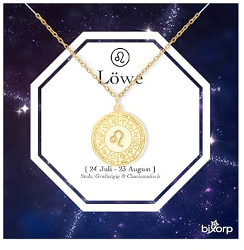 Bixorp Sternzeichenkette - Sternzeichen-Medalion aus Edelstahl in Gold/Silber – Zodiac-Halskette auf Geschenkkarte