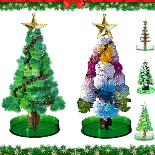 Sapin de Noël Magique FaJoek Lot de 2 Mini Arbre de Noël Magique en Pleine Croissance, Mini Sapin de Noël en Cristal à Faire Soi-même, Kit de Décoration en Cristal, Sapin de Noël Artificiel