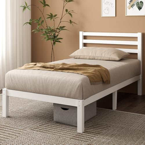 Zinus Leah Bett 90x200 cm - Höhe 35 cm mit Unterbettaufbewahrung - Bambus Plattform Bettrahmen mit Kopfteil - Kein Boxspring erforderlich - Weiß