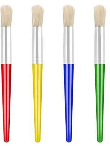 GALAMAX 4 PCS Toddler Paint Brushes, Coloful Paint Brush Set Kids, Childrens Paint Brushes with Plastic Handle and Hog Bristles, Round Bristle Tip Paintbrushes for Kids Beginners Art Supplies