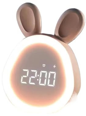 MOOWI Wecker Niedlicher Kaninchen-Wecker mit Nachtlicht, stufenlos dimmbar, LED-Digitalwecker, wiederaufladbar, perfekt for Schlafzimmer Kinderwecker(Pink)