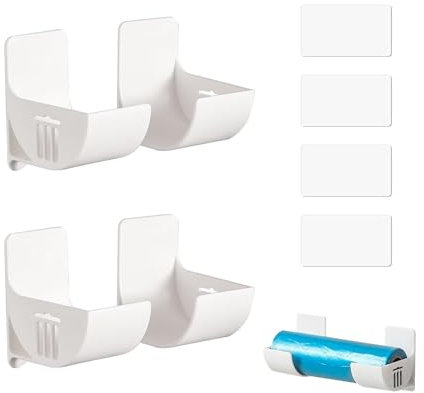 Portarrollos de Plástico, 2 Pares Autoadhesivo Organizador Estante Pared Almacenamiento, Sin Perforaciones Soporte Para Bolsas, Para Cocina Portarrollos, Puerta Armarios Frigoríficos, Blanco