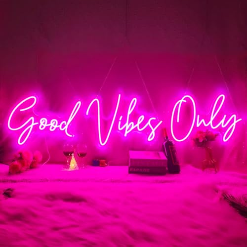 Super große Good Vibes Only Neonschilder für Wanddekoration, 144,8 cm, Good Vibes Only, Neonschild groß mit Fernbedienung, Dimmer, Neonlichtschild für Wohnzimmer, Hochzeit, Weihnachten, Party, Bar,