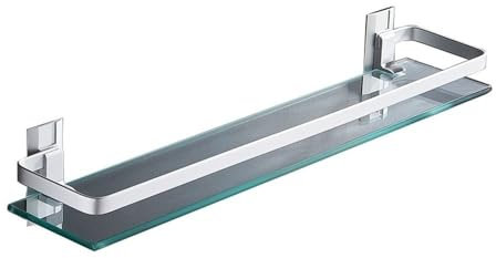 Étagères de Salle de Bain Étagère de salle de bain en verre, étagère de douche en verre de 15,7 pouces avec rail en aluminium, étagère de douche flottante sans perçage, étagères de salle de bain mural